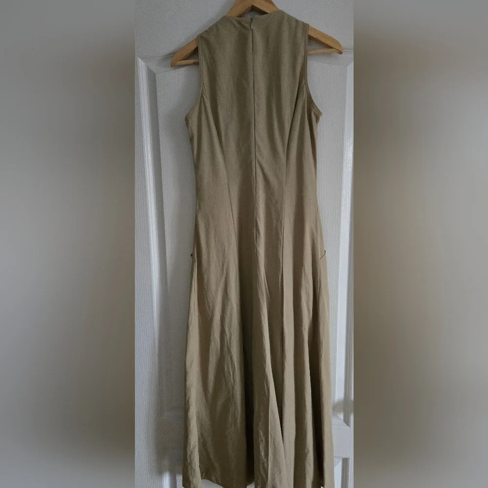 Designer Jean-Claude Poitras 90s Sleeveless Tan Button-Front Dress - Picture 3 of 11